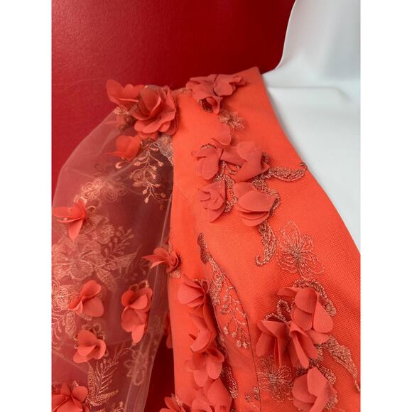 Anthropologie Helsi Blair V Neck Dimensional Coral Floral Gown Maxi Dress M NWT - Picture 3 of 16